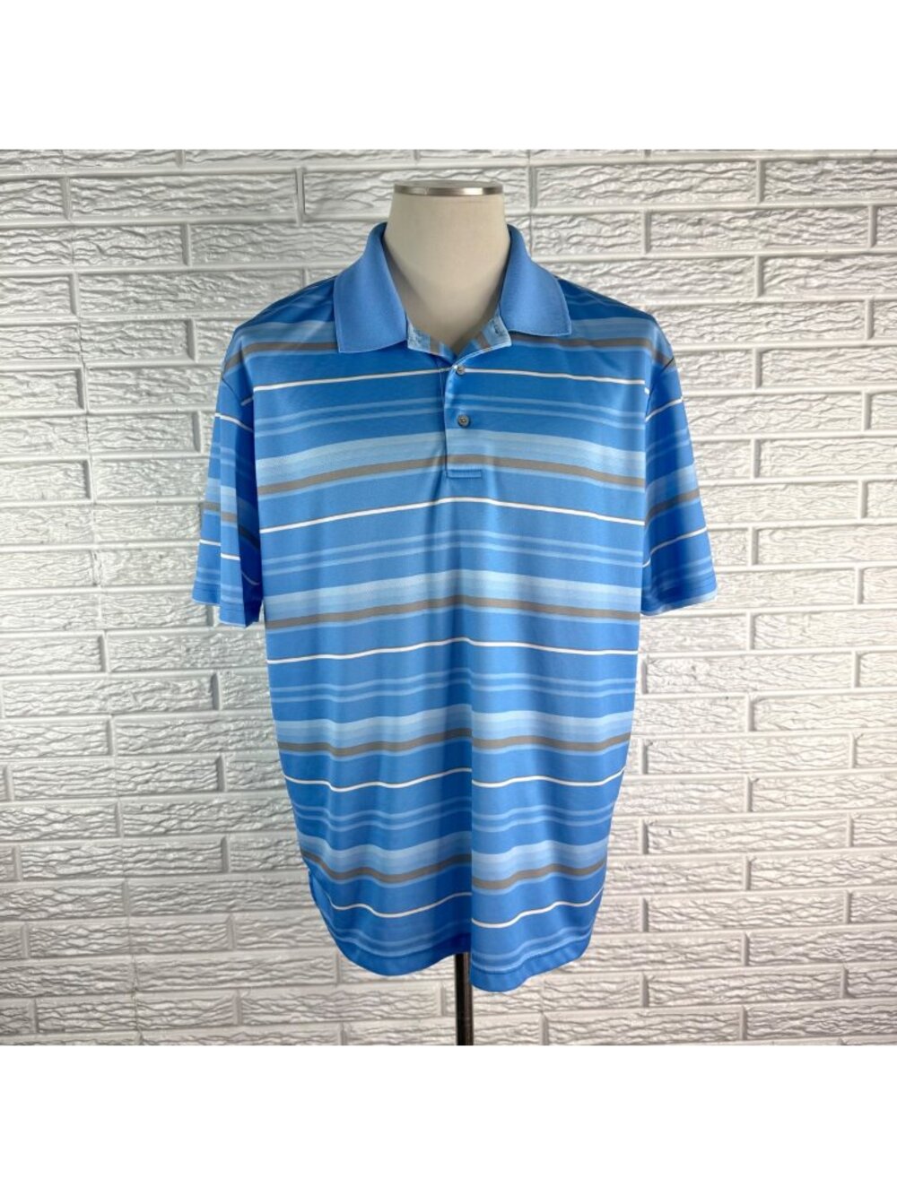 PGA Tour Airflux Blue Striped Short Sleeve Golf Collared Polo Shirt Extra Large